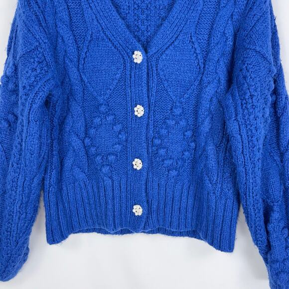 Slate & Willow Women's Bobble Chunky Knit Cardigan Sweater Medium Blue - Picture 5 of 15